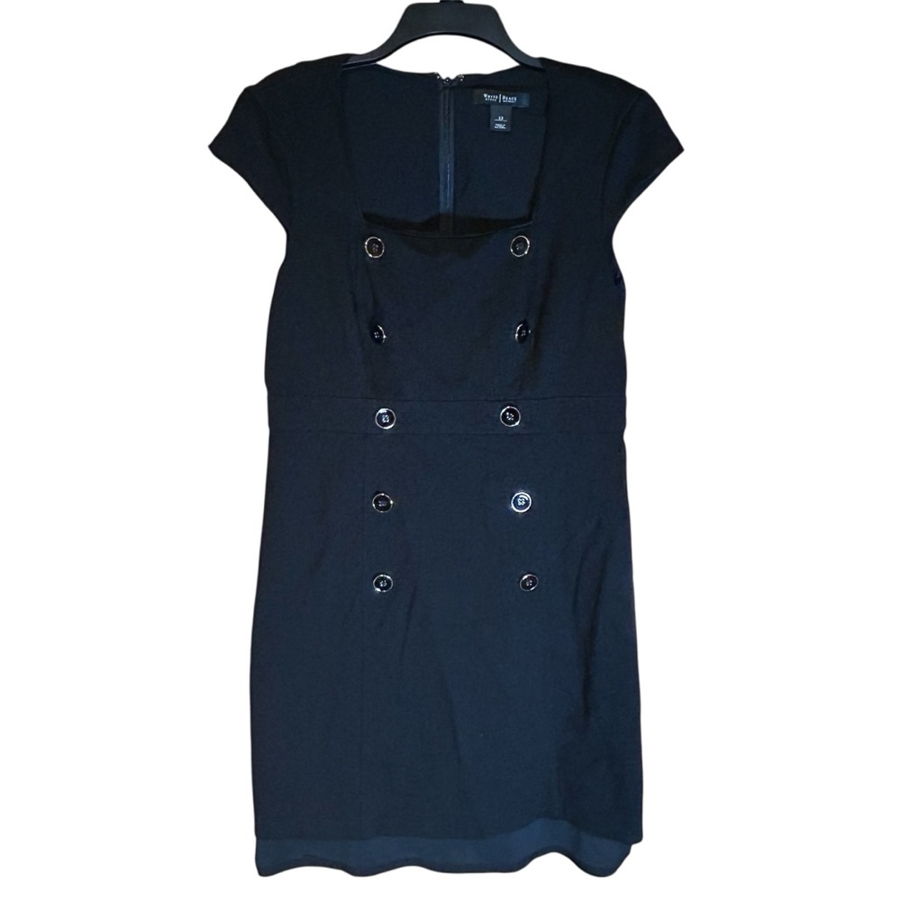 White House Black Market Black Double Breasted Sheath Dress Size 12 Cap Sleeve